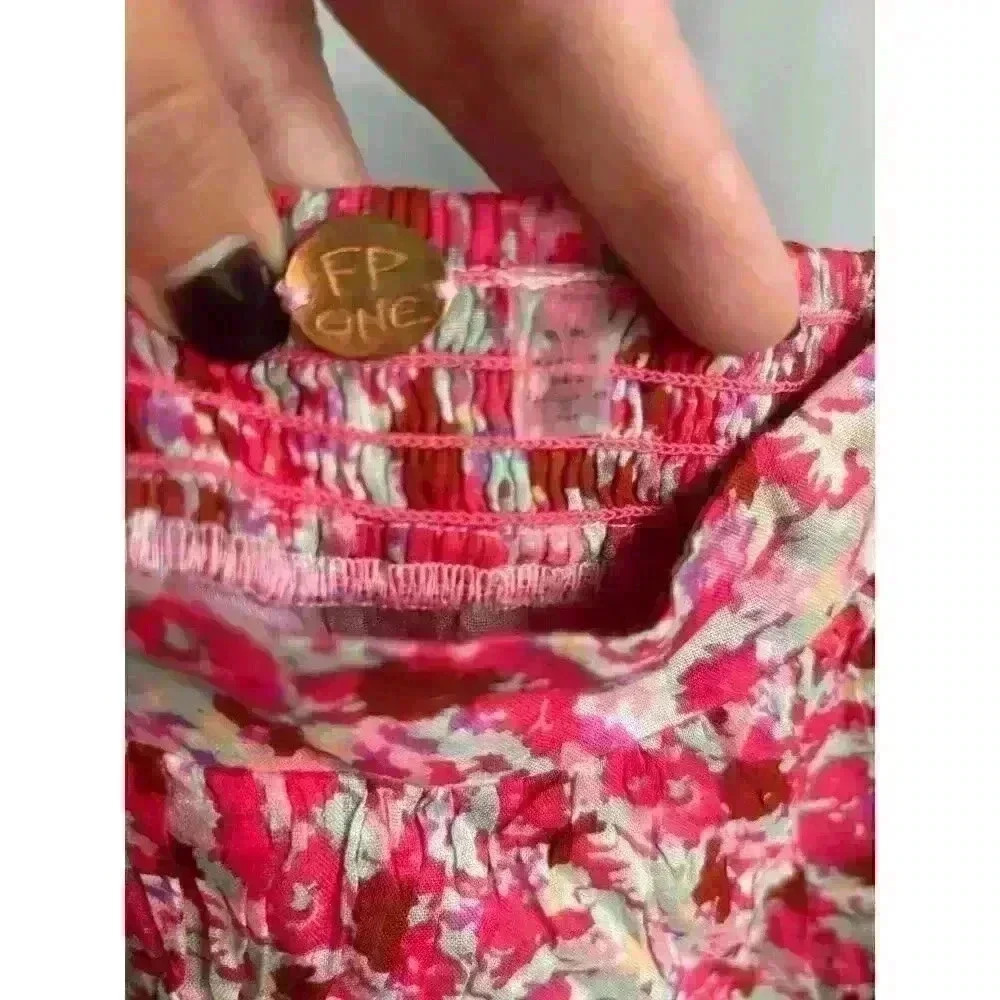 Free People Talia Tunic Ruffled Dress in Pink Floral Combo Size Medium - Picture 5 of 7